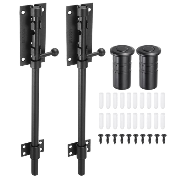 Uxcell 2-Pack Slide Bolt Latch, 12 in 304 Stainless Steel Barrel Bolt Latch 12mm Dia Bar with Dust Container for Barn Fence [Black]