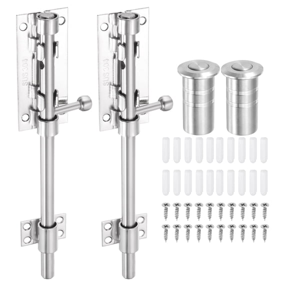 Uxcell 2-Pack Slide Bolt Latch, 8 in 304 Stainless Steel Barrel Bolt Latch 12mm Dia Bar with Dust Container for Barn Fence [Silver]