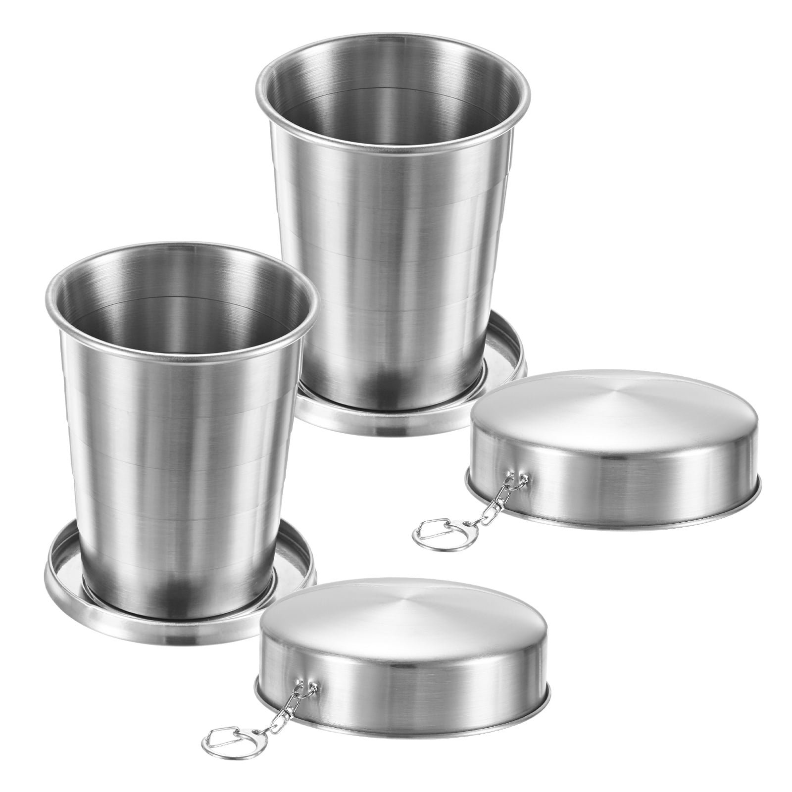 Uxcell 2 Pack Stainless Steel Collapsible Travel Cup, 15oz(450ml) Reusable Collapsible Metal Cup Portable Foldable Water Bottle with Lid and Keychain
