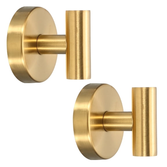 Uxcell 2 Pack Stainless Steel Suction Cup Hook for Shower, No Drill Towel Hooks, Bath Robe Hook for Coat Clothes Home Bathroom Kitchen Glass Door Mirror, Gold(Matte, 2.4 x 2")