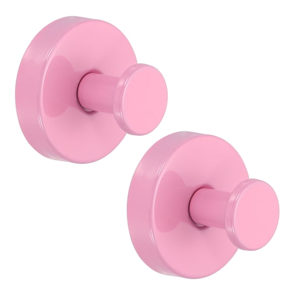 Uxcell 2 Pack Stainless Steel Suction Cup Hook for Shower, No Drill Towel Hooks, Bath Robe Hook for Coat Clothes Home Bathroom Kitchen Glass Door Mirror, Pink(Painted, 1.8 x 1.1")