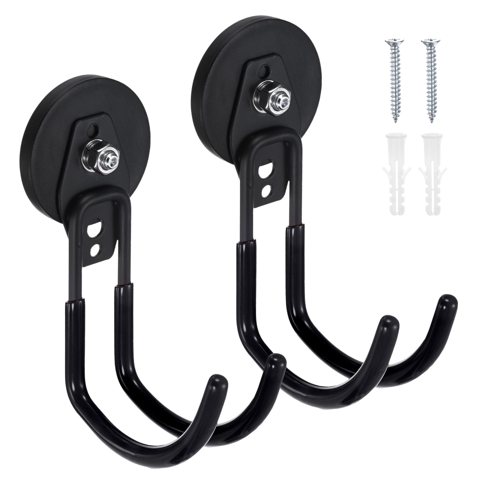 Uxcell 2-Pack Strong Garage Magnetic Hooks, Large Magnetic Cable Holder with Anti-Slip Coating [Black]