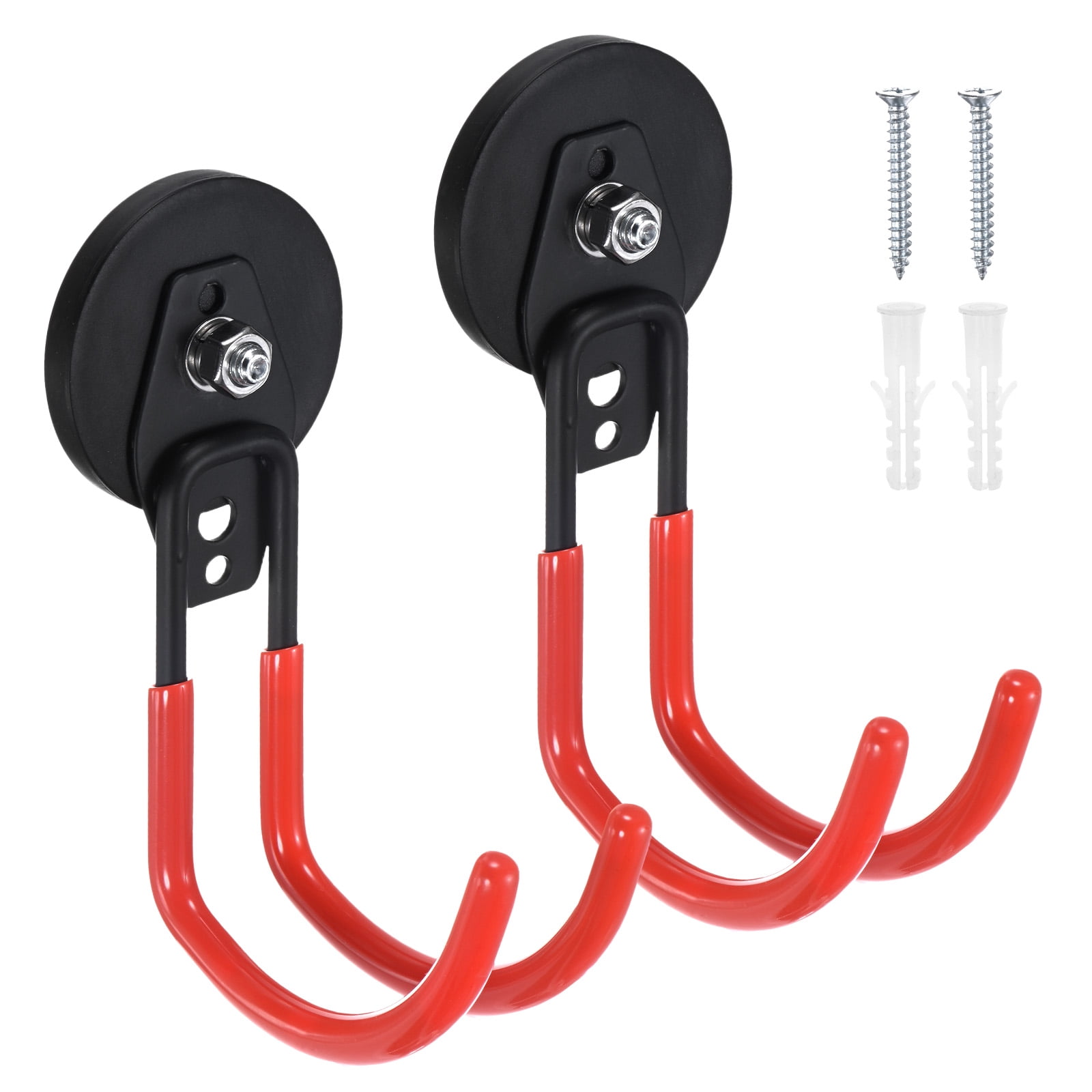 Uxcell 2-Pack Strong Garage Magnetic Hooks, Large Magnetic Cable Holder with Anti-Slip Coating [Orange]