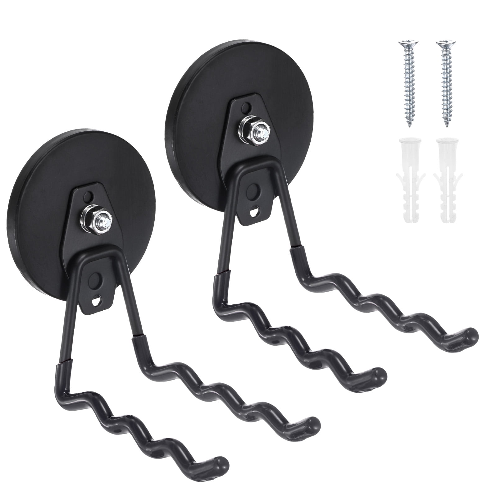 Uxcell 2-Pack Strong Garage Magnetic Hooks, Magnetic Wave Hooks with Anti-Slip Coating [Black]