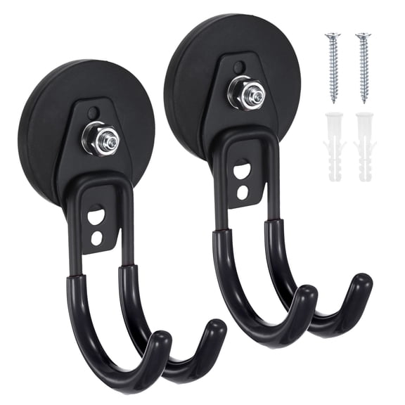 Uxcell 2-Pack Strong Garage Magnetic Hooks, Small Magnetic Cable Holder with Anti-Slip Coating [Black]