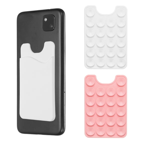 Uxcell 2 pack Suction Phone Card Holder, Silicone Suction Cup Phone Grip Card Holder Mount with Card Slot, Pink White