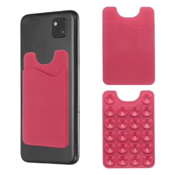 Uxcell 2 Pack Suction Phone Card Holder, Silicone Suction Cup Phone Grip Card Holder Mount with Card Slot, Rose Red