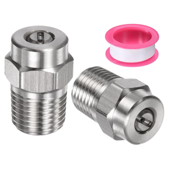 Uxcell 2 Pack Surface Clean Tips - 25 Degree 1/4" NPT Male Pressure Washer Nozzles, Stainless Steel with Sealing Tape ( 1.236mm Orifice )
