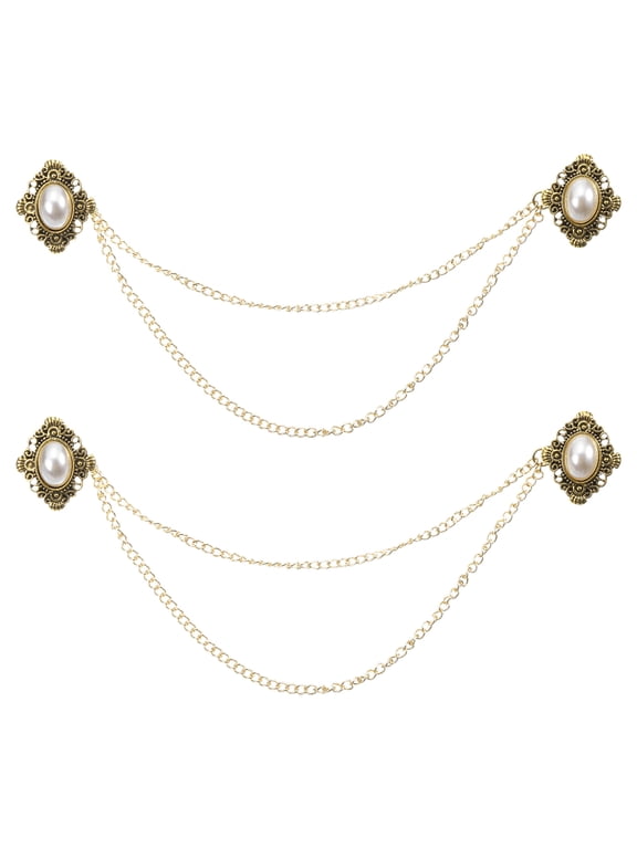 2 Pack Sweater Clips Vintage Cardigan Collar Clips with Chain(Gold)