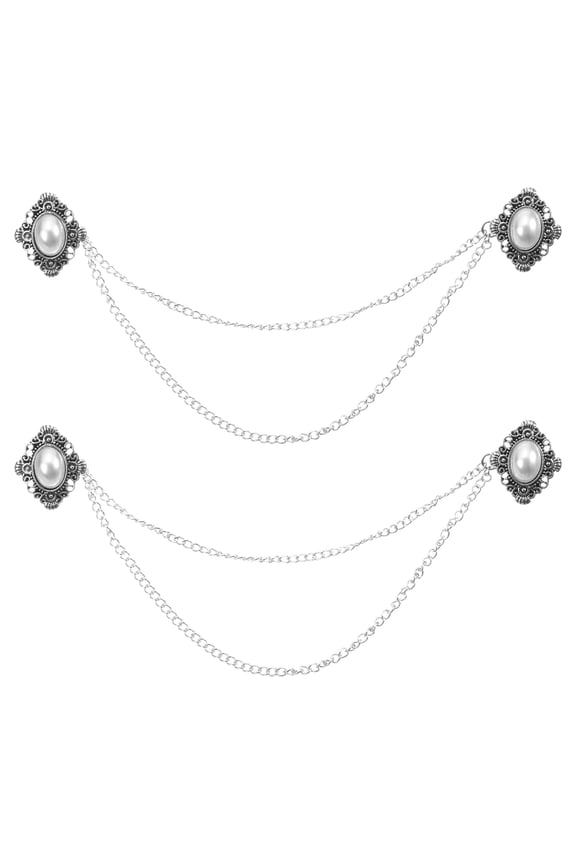 2 Pack Sweater Clips Vintage Cardigan Collar Clips with Chain(Silver)