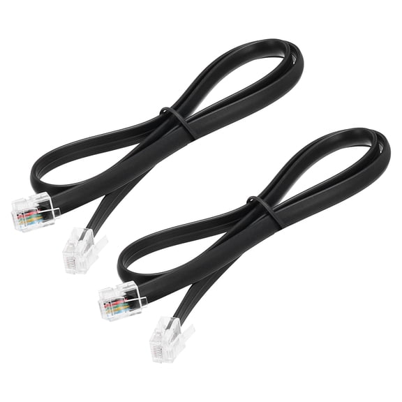Uxcell 2 Pack Telephone Cord, 1.6ft Phone Cable RJ12 6P6C Male to Male Straight Wired Handset Cord for Home, Office, Black