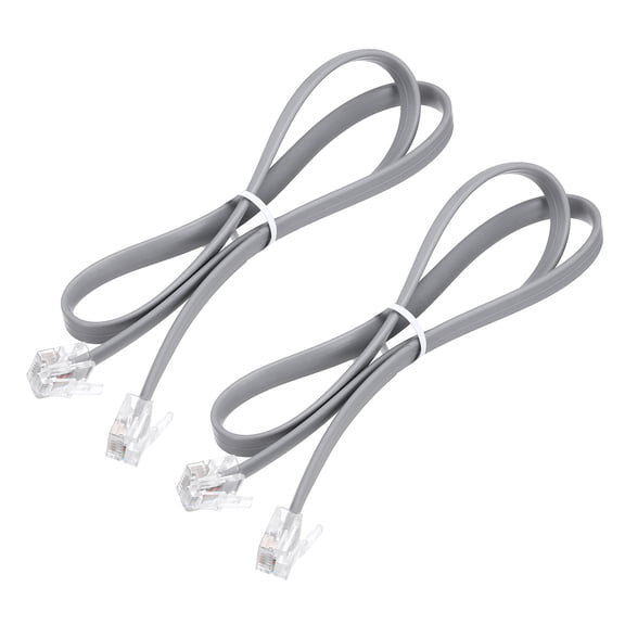 Uxcell 2 Pack Telephone Cord, 1.6ft Phone Cable RJ12 6P6C Male to Male Straight Wired Handset Cord for Home, Office, Grey