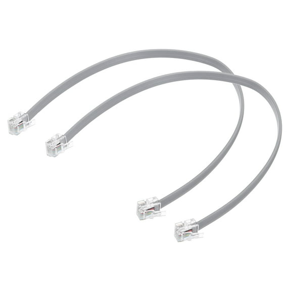 Uxcell 2 Pack Telephone Cord, 1ft Phone Cable RJ12 6P6C Male to Male Straight Wired Handset Cord for Home, Office, Grey