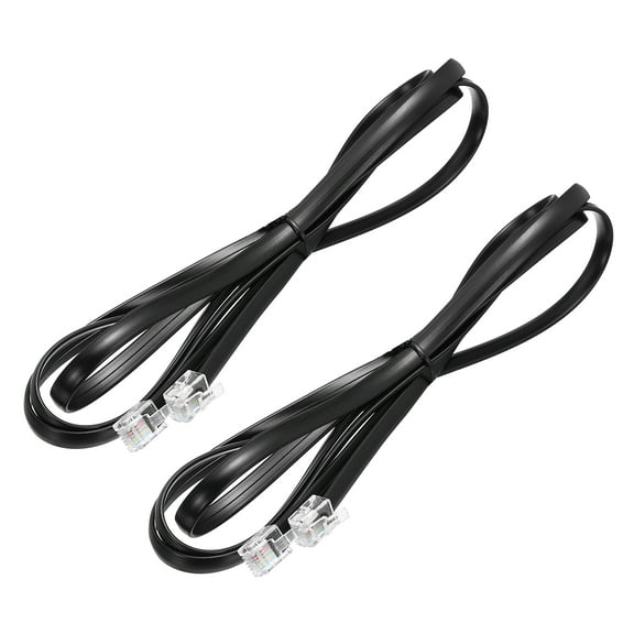 Uxcell 2 Pack Telephone Cord, 4.9ft Phone Cable RJ12 6P6C Male to Male Straight Wired Handset Cord for Home, Office, Black