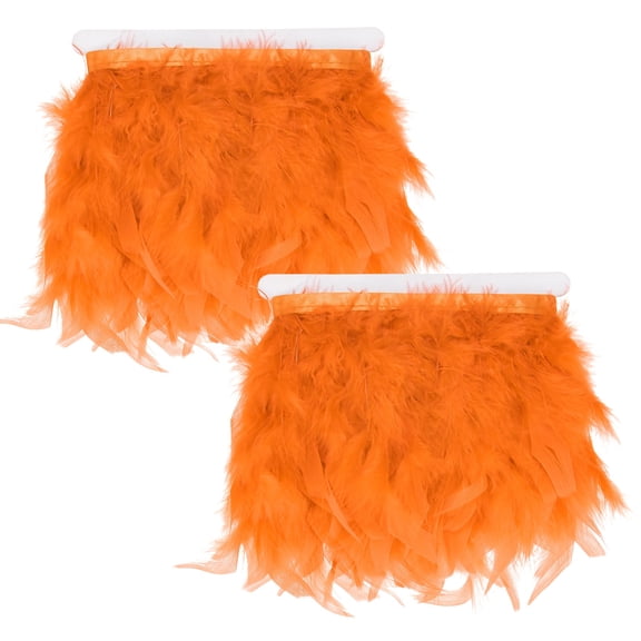 Uxcell 2-Pack Turkey Feather Trim Fringe, 2 Yards 4-6" Natural Fluffy Feather Trim [Orange]