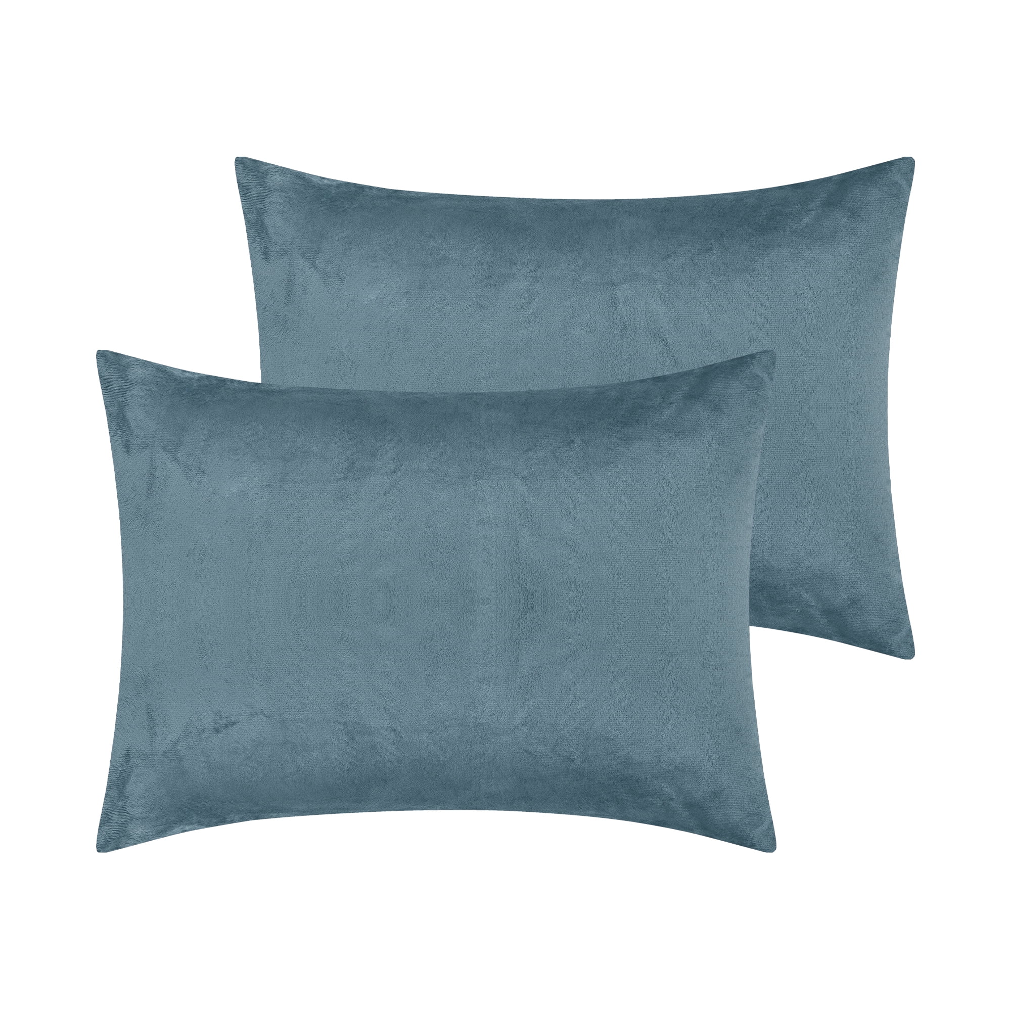 DRMHM 2 Pack Velvet Pillowcases Fuzzy Flannel Pillow Covers with Envelope Closure Blue Queen(20