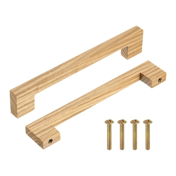 Uxcell 2 Pack Wood Drawer Pulls, 6 Inch Hole Center Square Wooden Drawer Pulls Cabinet Handles with Screws for Kitchen Dresser Wardrobes Door Cupboard, Ash Wood