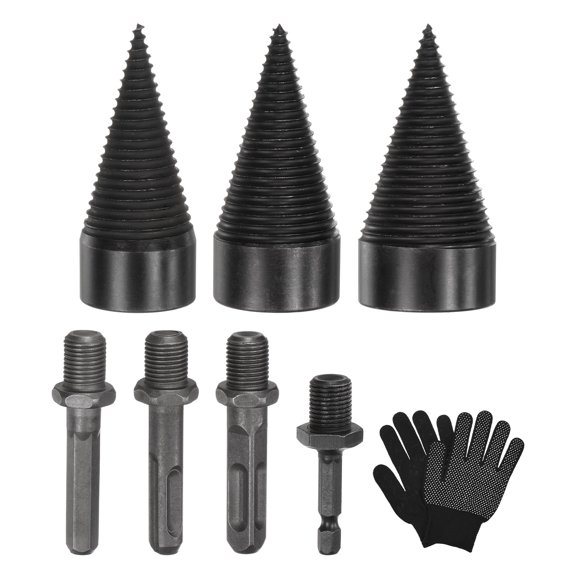 Uxcell 2-Pack Wood Splitter Drill Bit 32mm + 38mm+4 Handles (Square+Round+Hex Shank+Small Hex) for Stove/Farm