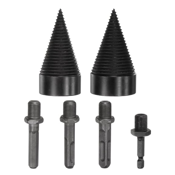 Uxcell 2-Pack Wood Splitter Drill Bit 45mm + 50mm+4 Handles (Square+Round+Hex Shank+Small Hex) for Stove/Farm