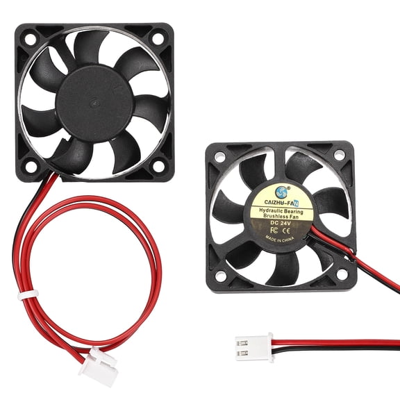Uxcell 2 Pack3D Printer Cooling Fan, 24V 5010 Extruder Hot End Cooling Fan Replacement 6016RPM with 2.54mm Locking Terminals for 3D Printer Computer CPU Heatsink, 50x50x10mm, Black