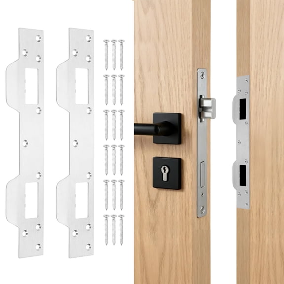 Uxcell 2 PackDoor Strike Plate, 11" x 2 5/16" Stainless Steel Security Latch Strike Deadbolt Plates Double Holes Door Backplate with Screws for Interior Doors Exterior Deadbolt (Silver)