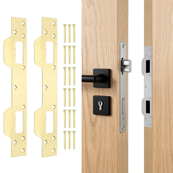 Uxcell 2 PackDoor Strike Plate, 11" x 2 5/16" Stainless Steel Security Latch Strike Deadbolt Plates Double Holes Door Backplate with Screws for Interior Doors Exterior Deadbolt (Gold)