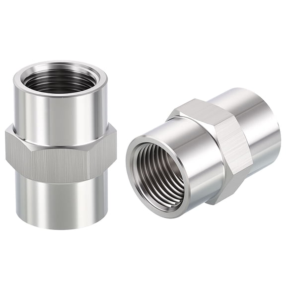 Uxcell 2 Packs 304 Stainless Steel Pipe Fittings, 1/4" FeMale NPT to 1/8" FeMale NPT 304 Stainless Steel Coupling, Coupler Hex Head Connectors for Air, Oil, LP, Gas