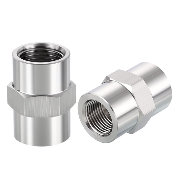 Uxcell 2 Packs 304 Stainless Steel Pipe Fittings, 3/8" FeMale NPT to 1/4" FeMale NPT 304 Stainless Steel Coupling, Coupler Hex Head Connectors for Air, Oil, LP, Gas