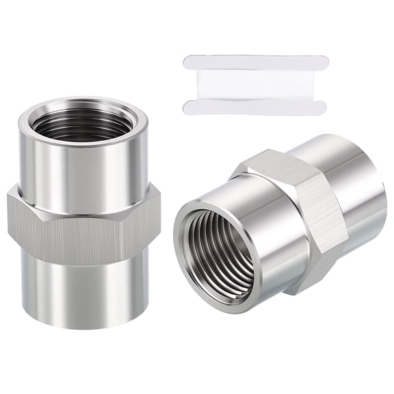 Uxcell 2 Packs 316 Stainless Steel Pipe Fittings, 1/4" FeMale NPT to 1/8" FeMale NPT 316 Stainless Steel Coupling W/ Sealing Tape, Coupler Hex Head Connector for Air, Oil, LP, Gas