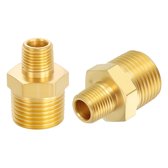 Uxcell 2 Packs Brass Pipe Fittings, 3/8" Male NPT to 1/8" Male NPT Hex Nipple