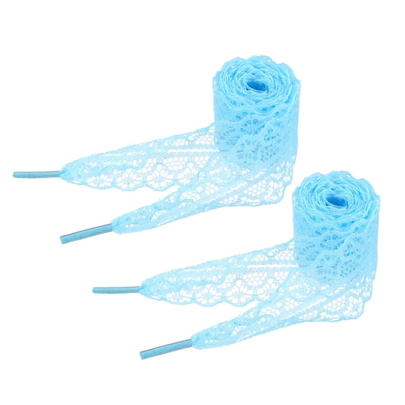 Uxcell 2 Pairs 2.2cm Wide Lace Shoelaces, 62.99" Long Fashion Flat Fancy Hollow Lace Shoestring Ribbon Shoe Laces for Women Girls Adult Casual Shoe Sneakers, Blue