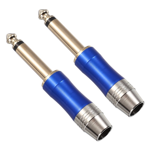 Uxcell 2 Pcs 1/4" Audio TS Plug, 6.35mm Mono Male Plug Cable Connector, TS Male Audio Cable Adapter for Speaker, Microphone, Guitar, 2.7" Blue