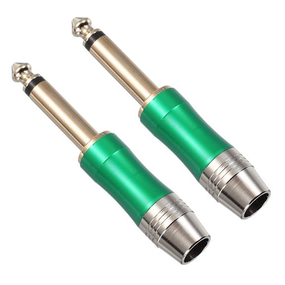 Uxcell 2 Pcs 1/4" Audio TS Plug, 6.35mm Mono Male Plug Cable Connector, TS Male Audio Cable Adapter for Speaker, Microphone, Guitar, 2.7" Green