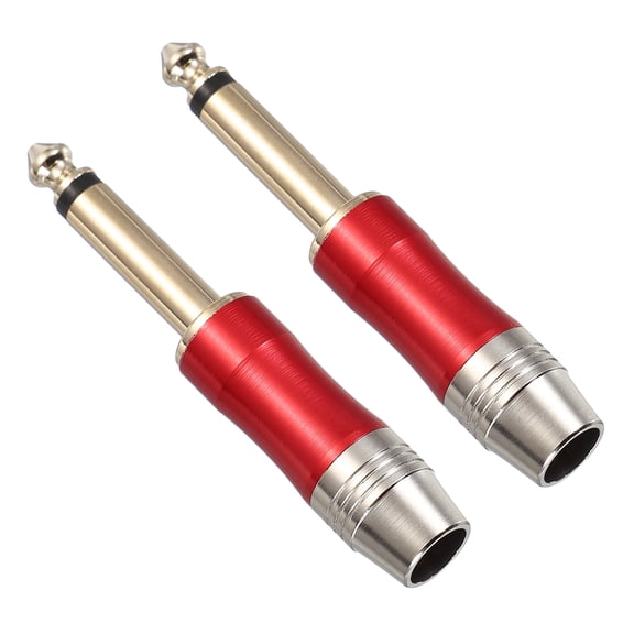 Uxcell 2 Pcs 1/4" Audio TS Plug, 6.35mm Mono Male Plug Cable Connector, TS Male Audio Cable Adapter for Speaker, Microphone, Guitar, 2.7" Red