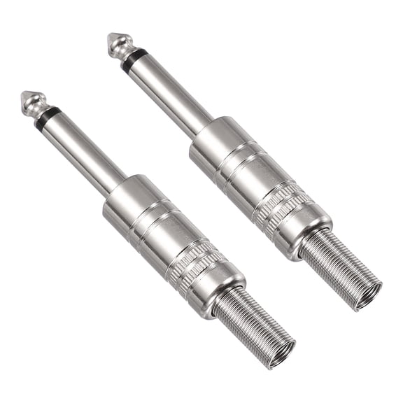 Uxcell 2 Pcs 1/4" Audio TS Plug, 6.35mm Mono Male Plug Cable Connector, TS Male Audio Cable Adapter for Speaker, Microphone, Guitar, 2.95" Silver