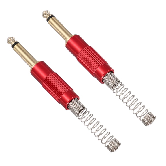 Uxcell 2 Pcs 1/4" Audio TS Plug, 6.35mm Mono Male Plug Cable Connector, TS Male Audio Cable Adapter for Speaker, Microphone, Guitar, 4.33" Red
