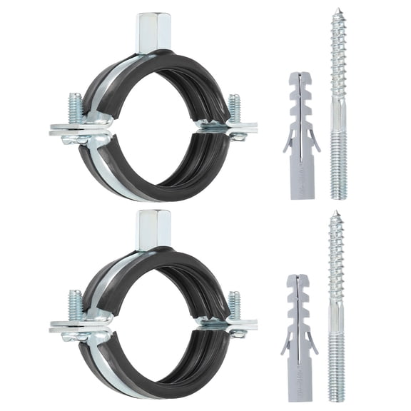 Uxcell 2 Pcs 1.7-2inch Heavy Duty Adjustable Split Ring Pipe Hanger, Silver/Black