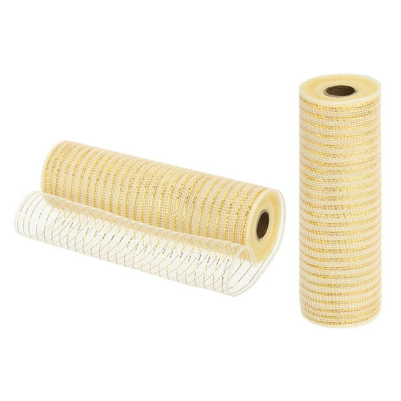 Uxcell 2 Pcs 10" x 30Feet PP Burlap Mesh Decorative Mesh Ribbon, Cream with Gold Foil