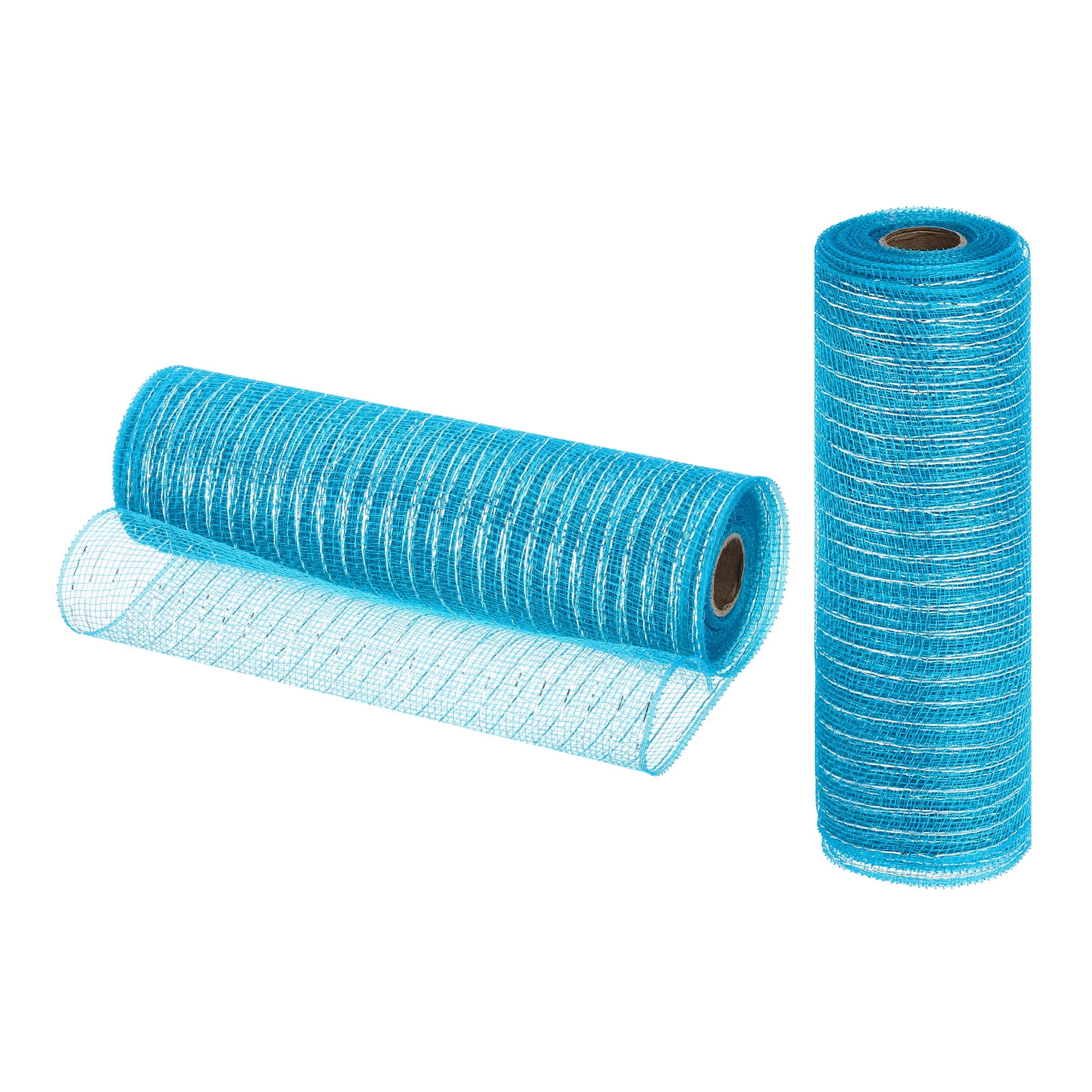 Uxcell 2 Pcs 10" x 30Feet PP Decorative Mesh Ribbon, Blue with Silver Foil