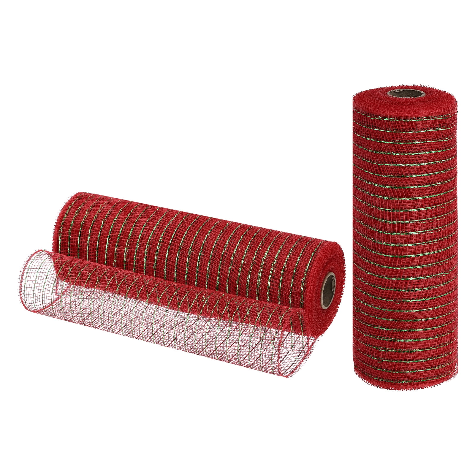 Uxcell 2 Pcs 10" x 30Feet PP Decorative Mesh Ribbon, Green with Red Foil