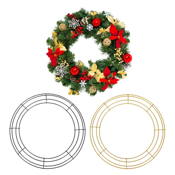 Uxcell 2 Pcs 14 Inch Wire Wreath Frames Metal Round Wire Frame for Floral Arrangements, Craft DIY Autumn Christmas Thanksgiving Wreath Supplies, Black/Golden