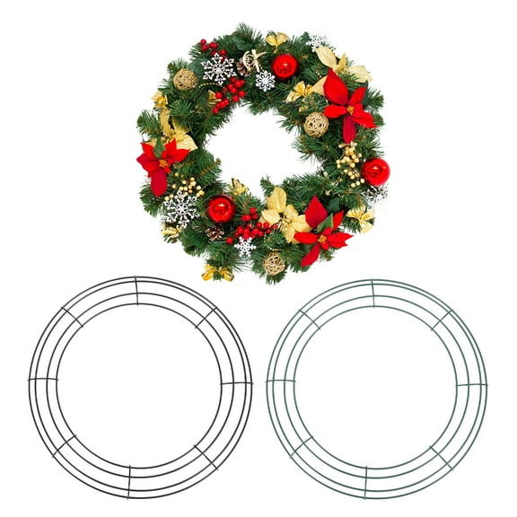 Uxcell 2 Pcs 14 Inch Wire Wreath Frames Metal Round Wire Frame for Floral Arrangements, Craft DIY Autumn Christmas Thanksgiving Wreath Supplies, Green/Black