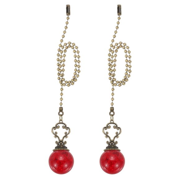 Uxcell 2 Pcs 15" Crystal Ceiling Fan Pull Chain, Red ( Ball)