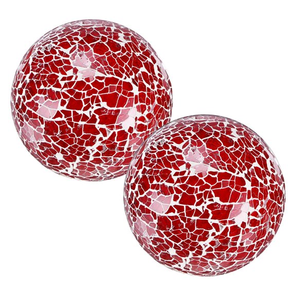 Uxcell 2 Pcs 3.1 Inch Decorative Balls for Bowls, Decorative Orbs Mosaic Glass Balls for Centerpiece Bowls, Home Decor, Red