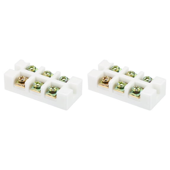 Uxcell 2 Pcs 3 Way Ceramics Terminal Blocks, 30A 110V-600V High Temp Porcelain Ceramic Electrical Connectors with Brass Conductors 56.8x25.2x14.2 mm for Electric Wire Cable