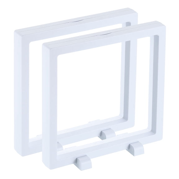 Uxcell 2 Pcs 3D Floating Display Case, 6.3 x 6.3 x 0.8 Inch Floating Frame Display Holder Stand, Transparent PE Jewelry Storage Box, White