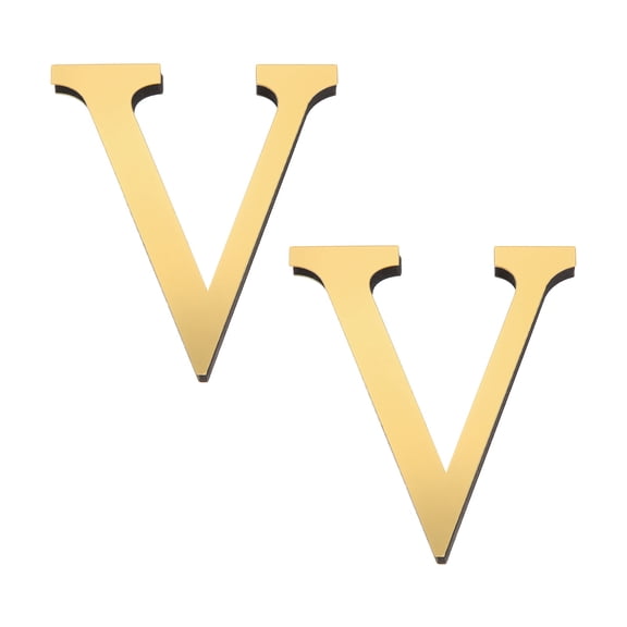 Uxcell 2 Pcs 4 Inch 3D Acrylic Alphabet Mirror Wall Stickers Letter V Self-Adhesive Home Decor Letter Sign Art Sticker Decal for DIY Home Decoration Light Gold
