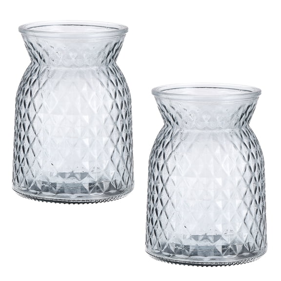 Uxcell 2 Pcs 4"x6" Clear Glass Flower Vase Modern Vintage Flower Vase for Home Office Decoration, Grey
