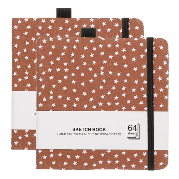 Uxcell 2 Pcs 5.1x5.1" Square Watercolor Sketchbook, 64Sheet 165GSM/112lb Pen Holder, Brown