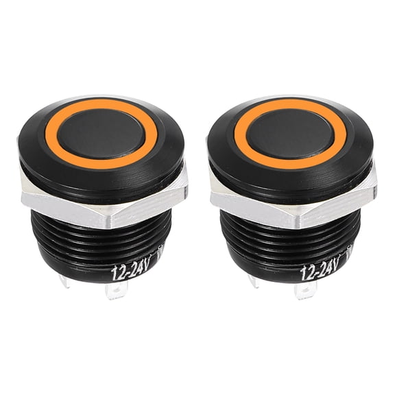 Uxcell 2 Pcs 5/8 Inch Aluminium Alloy Momentary Push Button Switch 4Pin 1NO 3A 12-24V